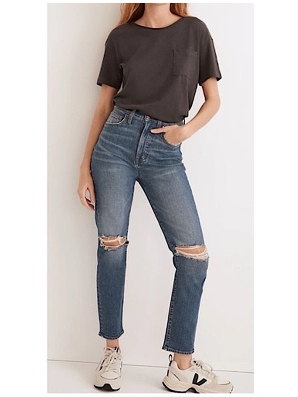 NWT Madewell The Perfect Vintage Crop Jean Knee Rip Edition 24 Petite
